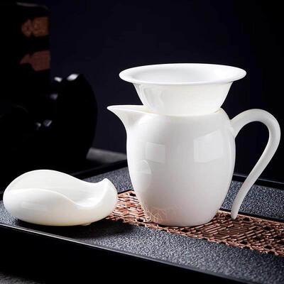 羊脂玉瓷美人公道杯分茶器功夫茶具茶漏匀杯大号德化白瓷陶瓷茶海