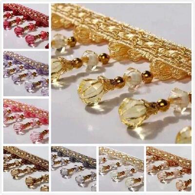 11 Meters Tassel Fringe Lace Trimming Pumpkin Crystal
