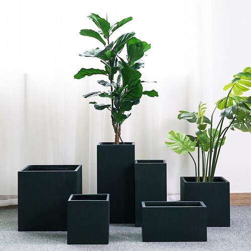 黑色方形水泥花盆适用北欧风格落地绿植陶瓷长方龟背竹盆