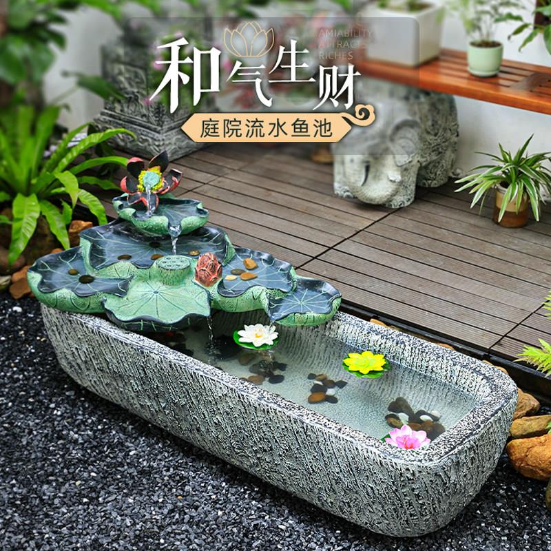 手工树脂新中式流水摆件落地鱼池阳台造景循环水景观喷泉流水