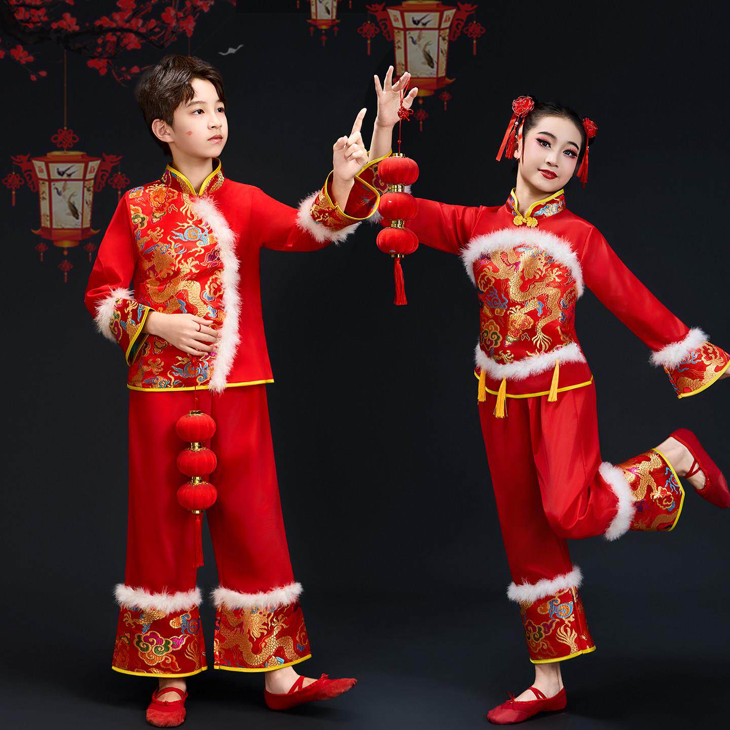 新款六一儿童秧歌舞演出服喜庆新年开门红灯笼舞幼儿中国风表演服