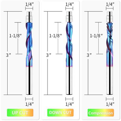 螺刀旋修边镀木蓝理旋齐平铣刀整体合金数刀头1/4x1/4x修边机专用