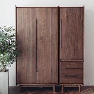 北欧实木衣柜黑胡桃木卧室大衣橱樱桃木简约现代平开门主卧衣柜