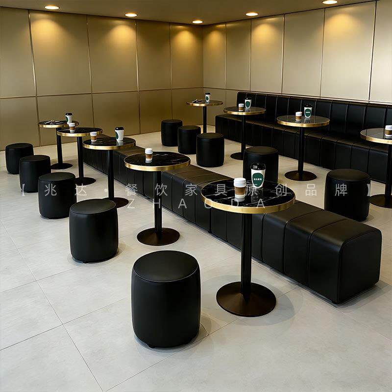 轻奢酒吧劳伦黑金板式小圆桌简约复古咖啡店餐桌椅子黑色双人沙发