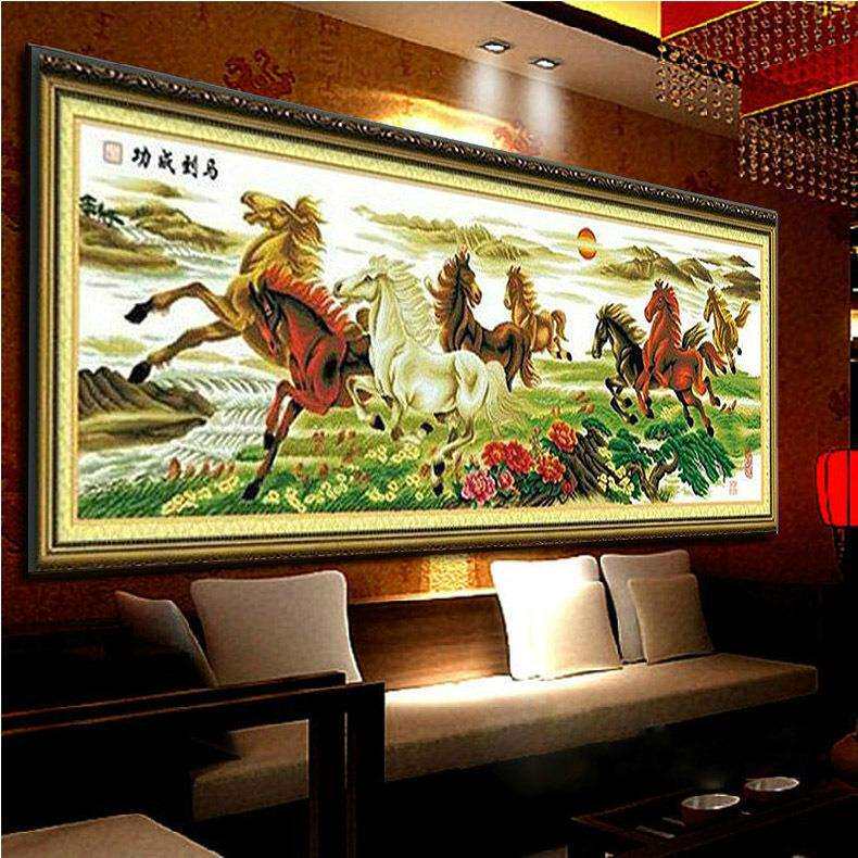 马到成功十字绣2024新款线绣客厅八匹马八骏图3米大幅自己绣手工