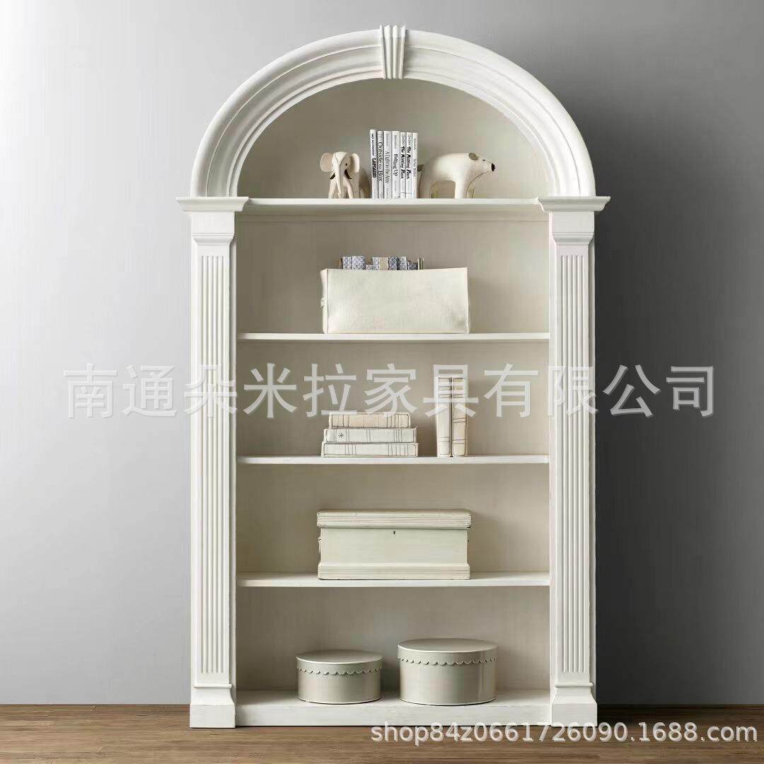 法式复古半圆拱形无门实木儿童书柜美式乡村轻奢简约展示柜