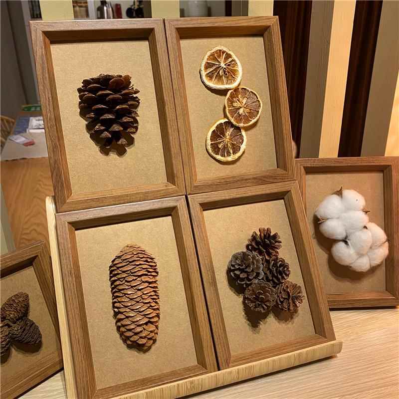原木风天然植物标本相框松果棉花立体装饰画店铺幼儿园墙面装饰图片