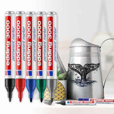 德国持久记号笔铝制笔杆不掉色edding3000船厂金属油性防水马克笔