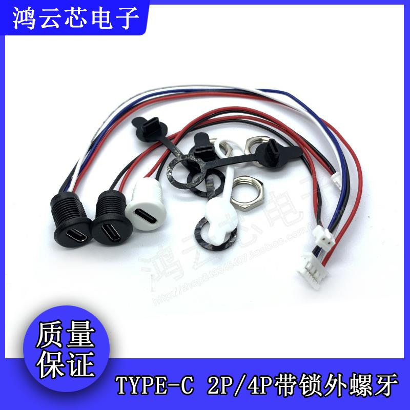 TYPE-C 2PIN带线防水母座带PH2.0端子螺母锁板typec母座 带防水圈图片