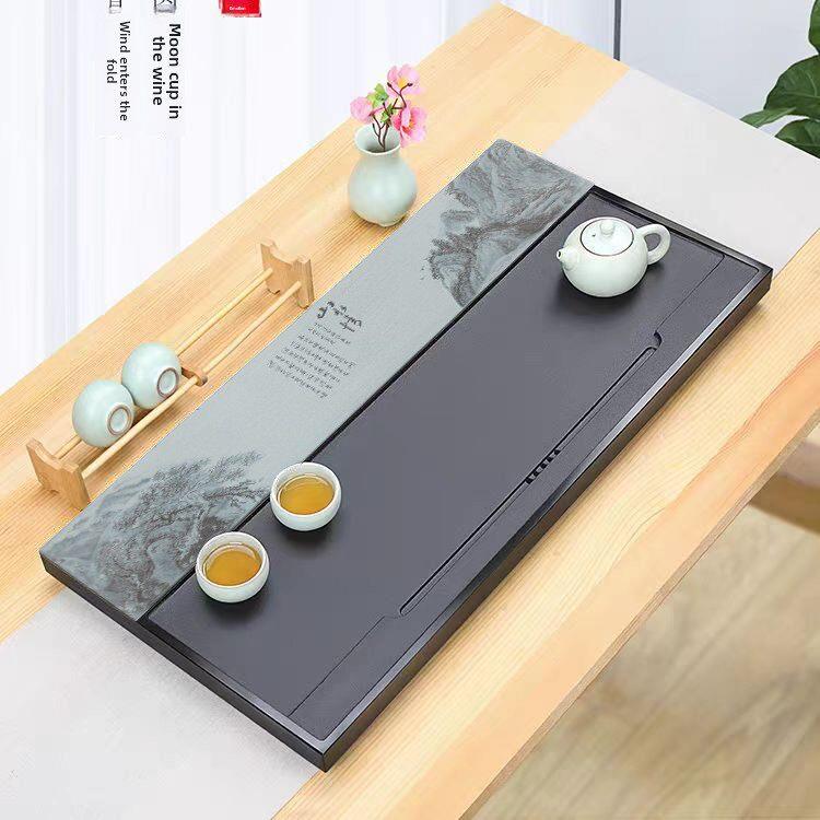 纯天然黑金石茶盘家用嵌入式简单易接近豪华石茶桌茶具茶具海排茶