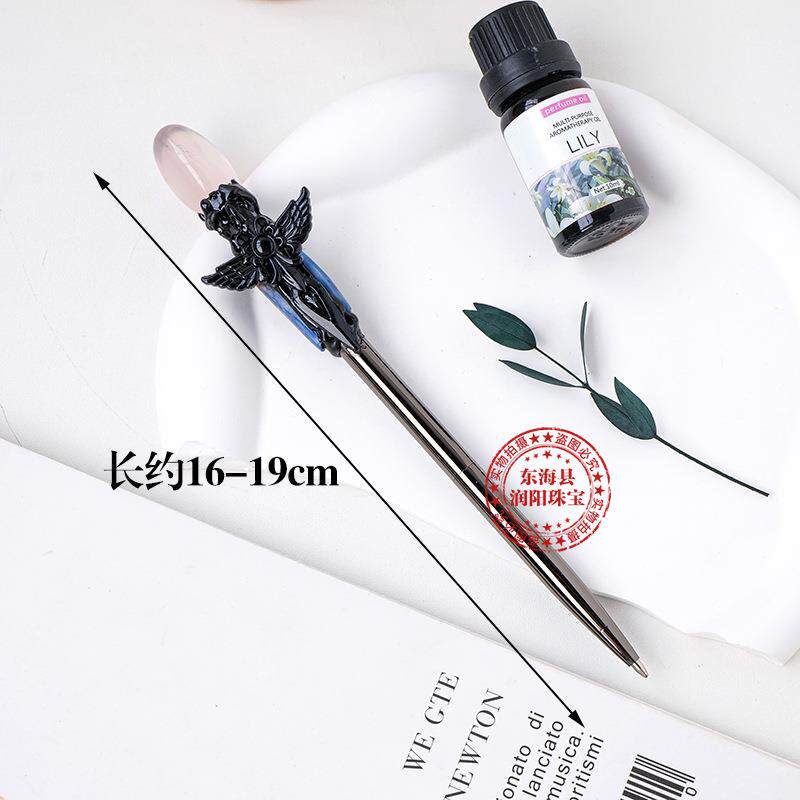 2026跨境新款天然水晶原石圆珠笔 DIY创意复古魔法能量签字笔礼品