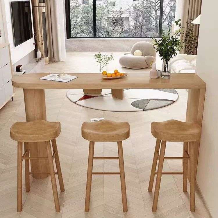 北欧实木吧台桌家用客餐厅隔断桌靠墙阳台吧台长条桌高脚桌椅组合