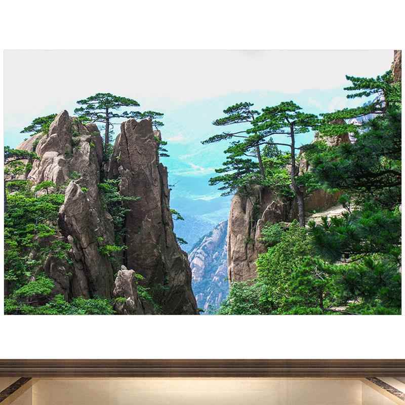 黄山墙画壁画挂画镇宅旺业有山有树无水画镇宅财源滚滚青山靠山图