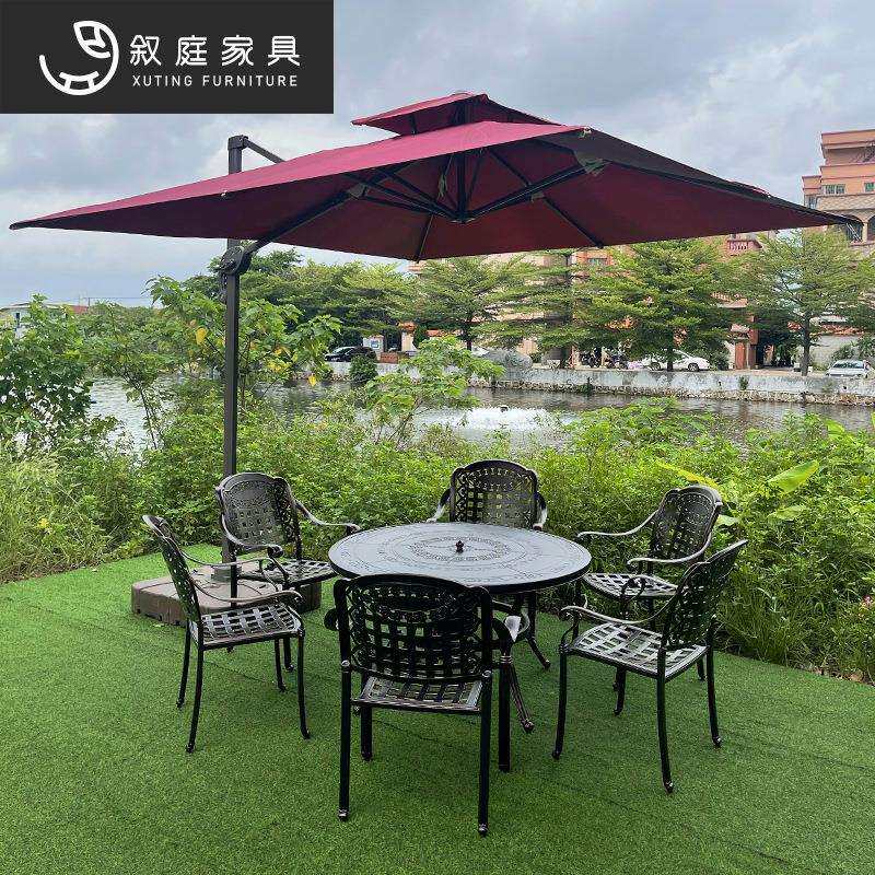 户外铸铝桌椅组合家用庭院炭烤火锅炉铁艺露台花园餐桌室外烧烤桌