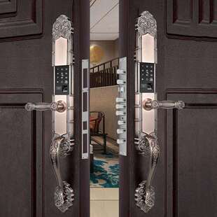 别墅大门指纹锁双开门密码锁家用防盗门电子锁欧式铜门智能锁