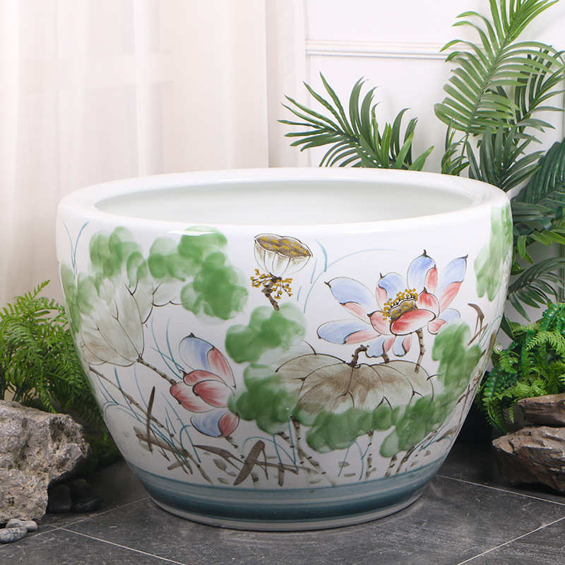 景德镇手绘陶瓷金鱼缸睡莲盆荷花乌龟缸客厅户外大水缸院落庭院盆