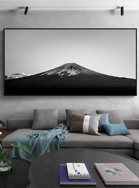 简发约现代客厅沙景装饰画黑47782头白富士山大幅背风景卧室床横