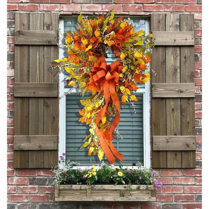 纵鸿 丰收节挂饰仿秋色系藤圈墙壁家居装饰真枫叶花环门挂,节庆用品/礼品,吊顶纱幔,淘宝优惠券,粉丝福利购,淘宝优惠卷