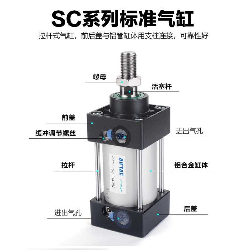 亚德客大推力气缸SC63X25/50/75/100/125/150/175/200/250/300-S