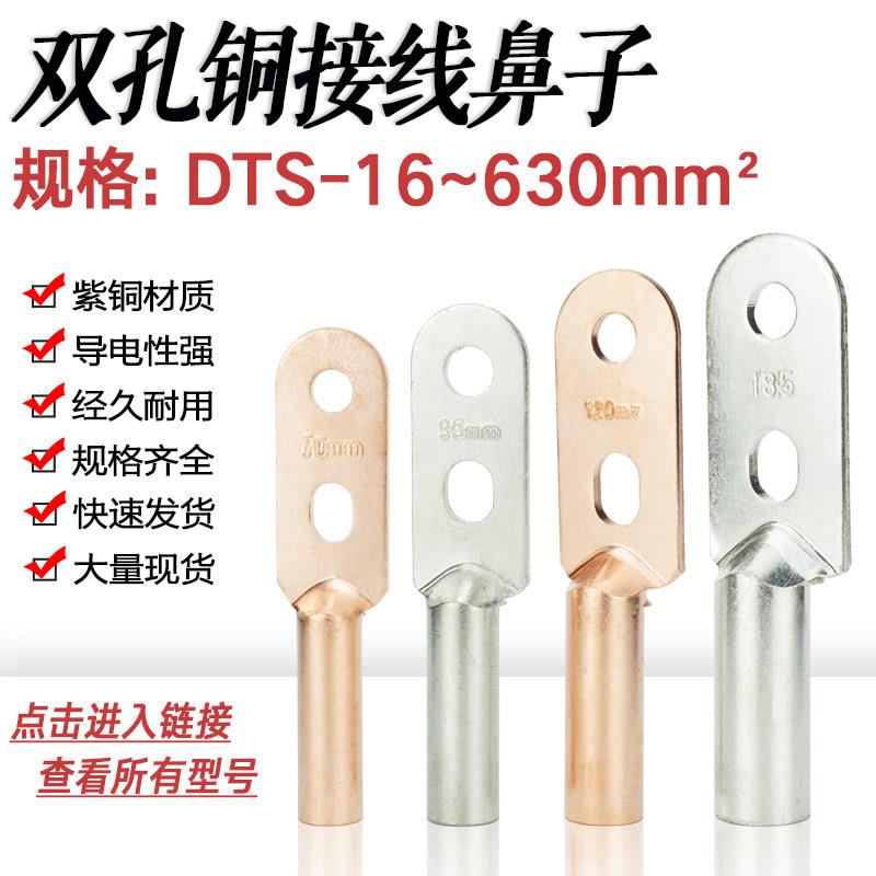 双孔铜接线端子DTS25/50/70/95/150/240/300平方电缆铜接头双眼铜