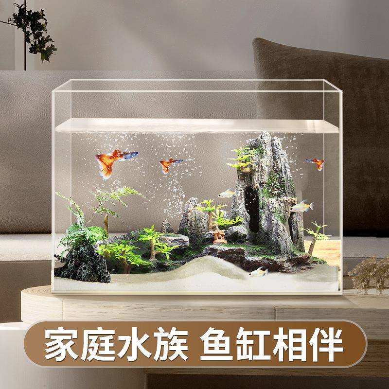 鱼缸生态桌面水草造景家用观赏鱼乌龟缸斗鱼小型客厅超白玻璃缸