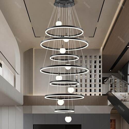 楼中楼客厅大吊灯现代简约挑空loft楼梯灯轻奢复式楼别墅挑高吊灯