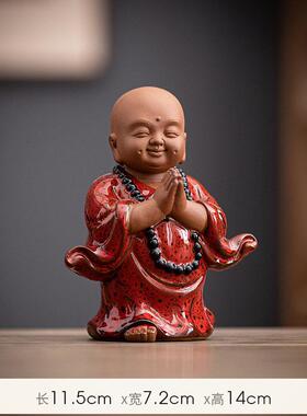 禅意小和尚沙弥陶瓷佛系人物摆件中式客厅玄关博古架园艺盆景装饰