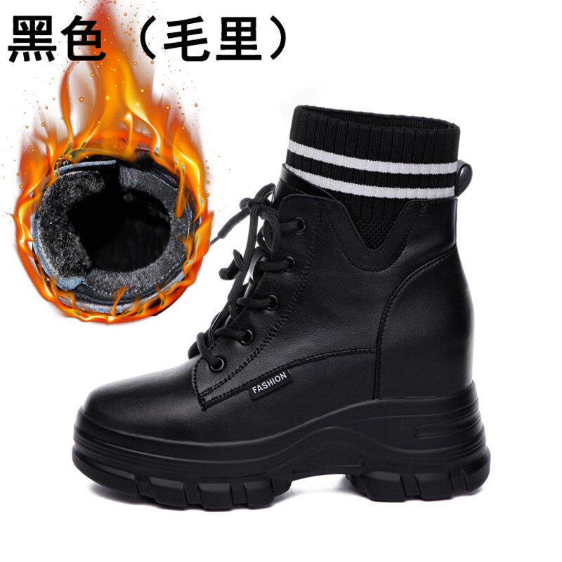 新款真皮马丁靴2023新m款鞋春秋厚底百搭内增色高10c女白短靴高跟