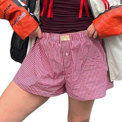 Boxer Shorts For Womens Low Waist Plaid Lounge Shorts