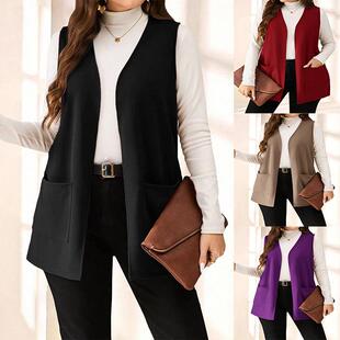 Women's Plus Size V Neck Sleeveless Cardigan Vest, Loose Fit
