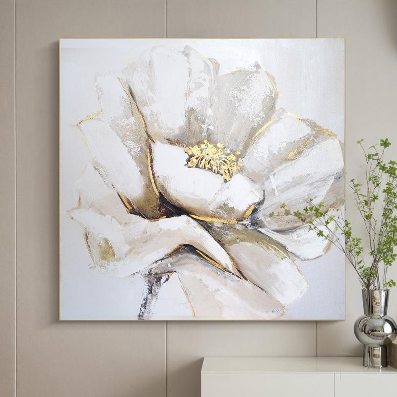 纯手绘抽象油画《盛开》美式客厅装饰画玄关餐厅挂画轻奢花卉立体