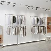 不锈钢上下银色落地货 衣架双层展示架壁挂式 服装 商店展示架壁挂式