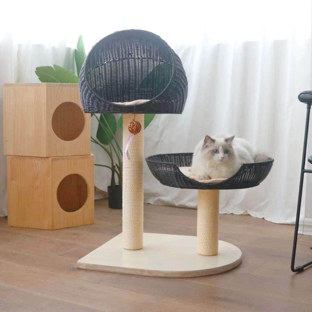 新款藤编猫爬架实中木香蕉叶大用小猫窝四猫季通猫架猫抓板树夏季