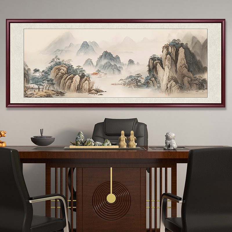 江山如画山水画客厅挂画新中式沙发背景墙装饰画办公室壁画水墨画