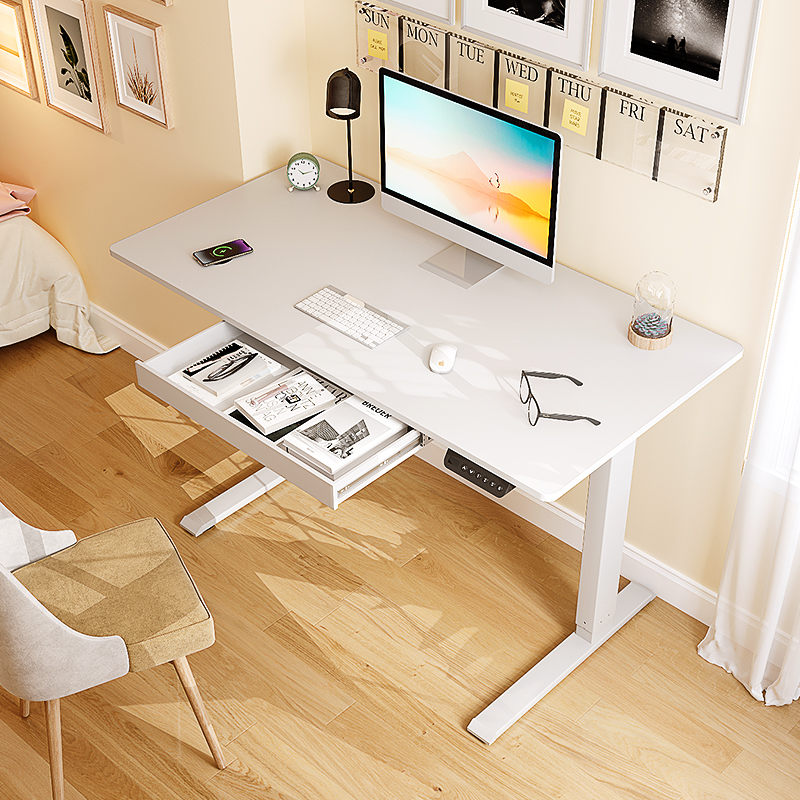 班庭电动升降桌带手机无线充电带抽屉智能工作台电脑办公学习书桌