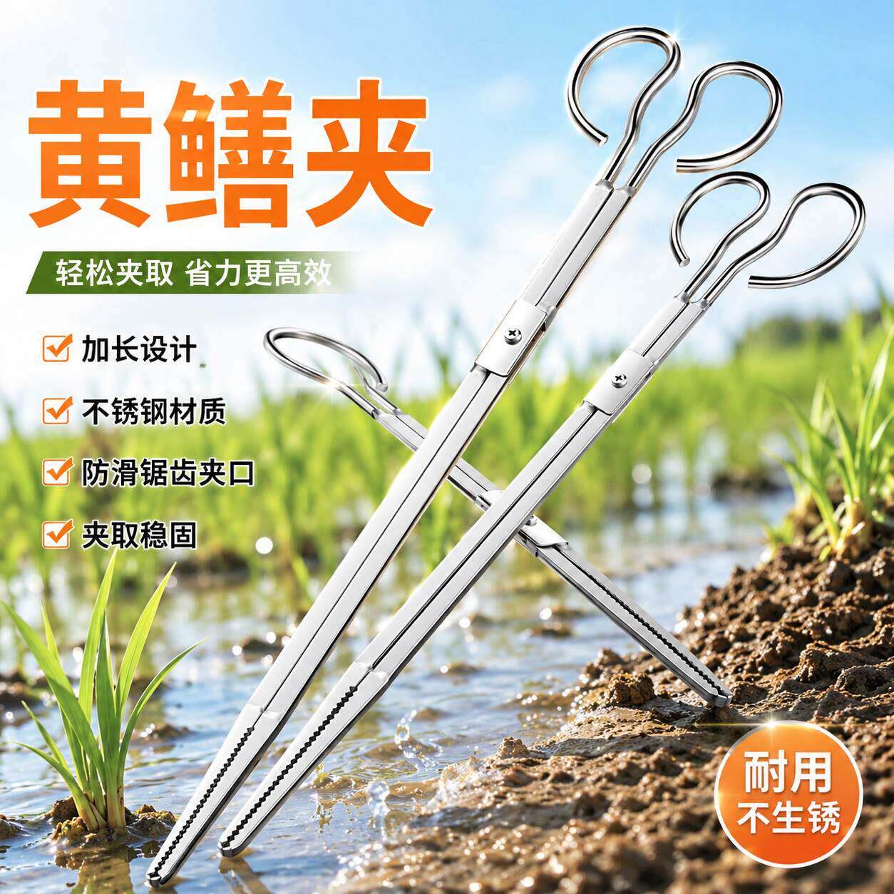 黄鳝夹子不锈钢螃蟹夹泥鳅夹赶海夹实心加厚赶海神器老式拾物加长