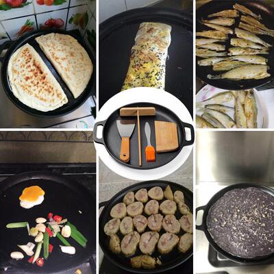 铸铁平底锅烙饼煎盘子手抓饼锅煎饼果子盘石头饼铁板鏊子