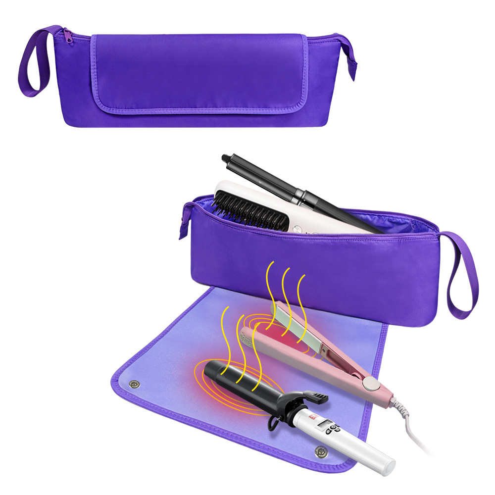 亚马逊 大号美发工具袋卷发棒直发器隔热工具 旅行桌垫收纳袋防烫