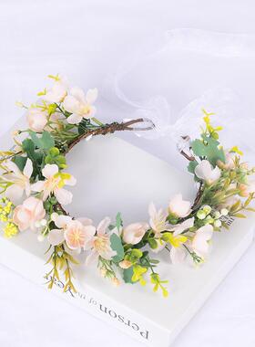 花环订婚韩式新娘头饰婚纱仿真花朵发箍森女海边度假沙滩配饰头花