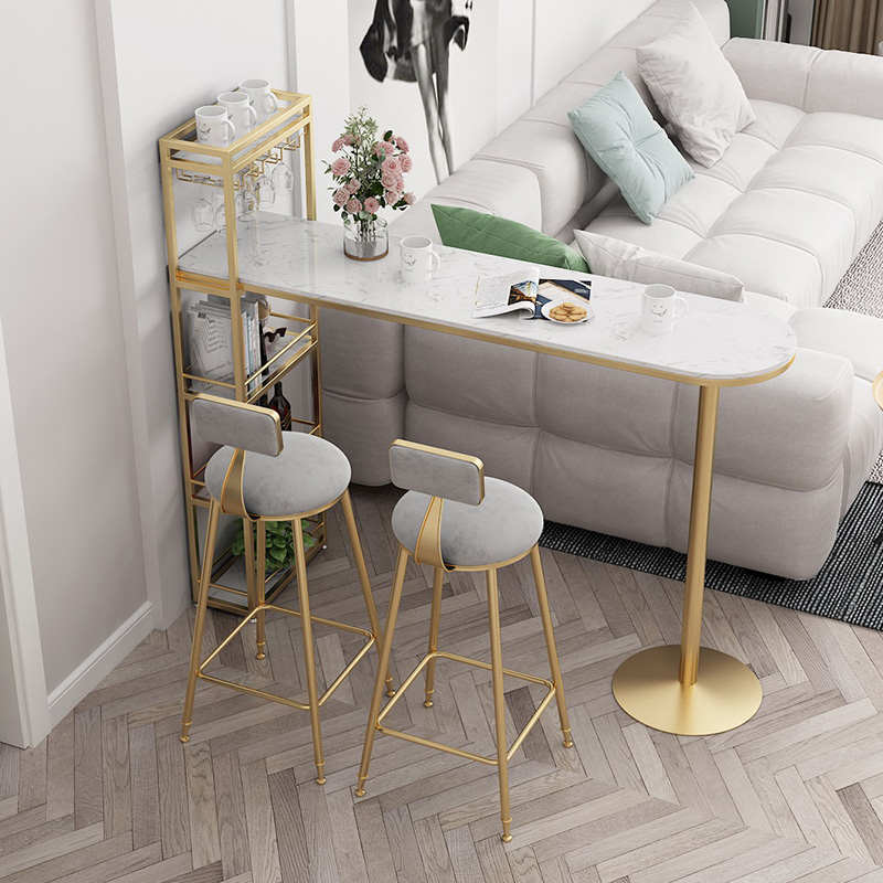 北欧轻奢大理石吧台桌家用客厅隔断柜酒架一体长条桌靠墙高脚桌椅