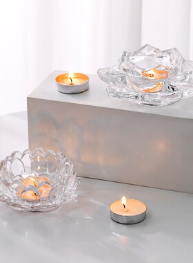 ins简约莲花玻璃烛台装饰摆件