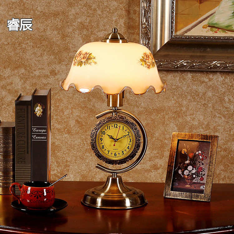 海民床头老上复古钟表国现代装饰台灯美式具卧室卧室五金风带酒店