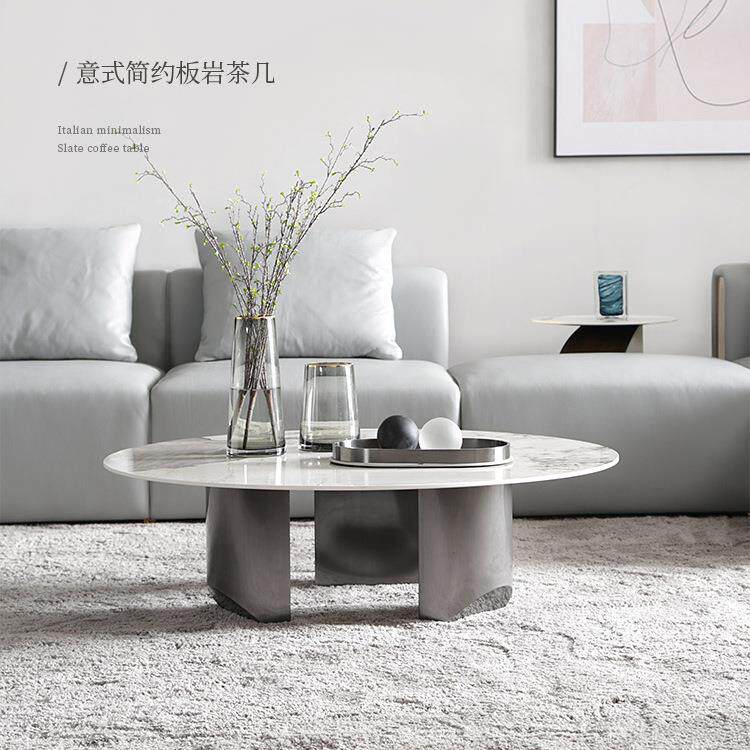 意式轻奢小户型圆形岩板茶几现代简约家用客厅极简小尺寸北欧茶几