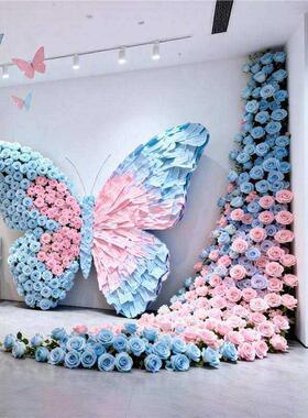 仿真花婚礼布置紫色巨型蝴蝶装饰美陈假花排网红打卡莫奈花园造景