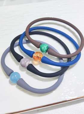 硅胶手链天然水晶手镯手环珍珠半宝石弹性 珠子手串跨境