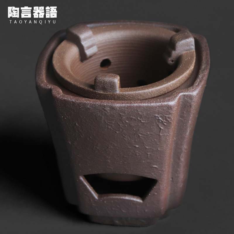 复古粗陶老岩泥方形炭火风炉中式功夫茶道小型可拆卸内胆煮茶炭炉