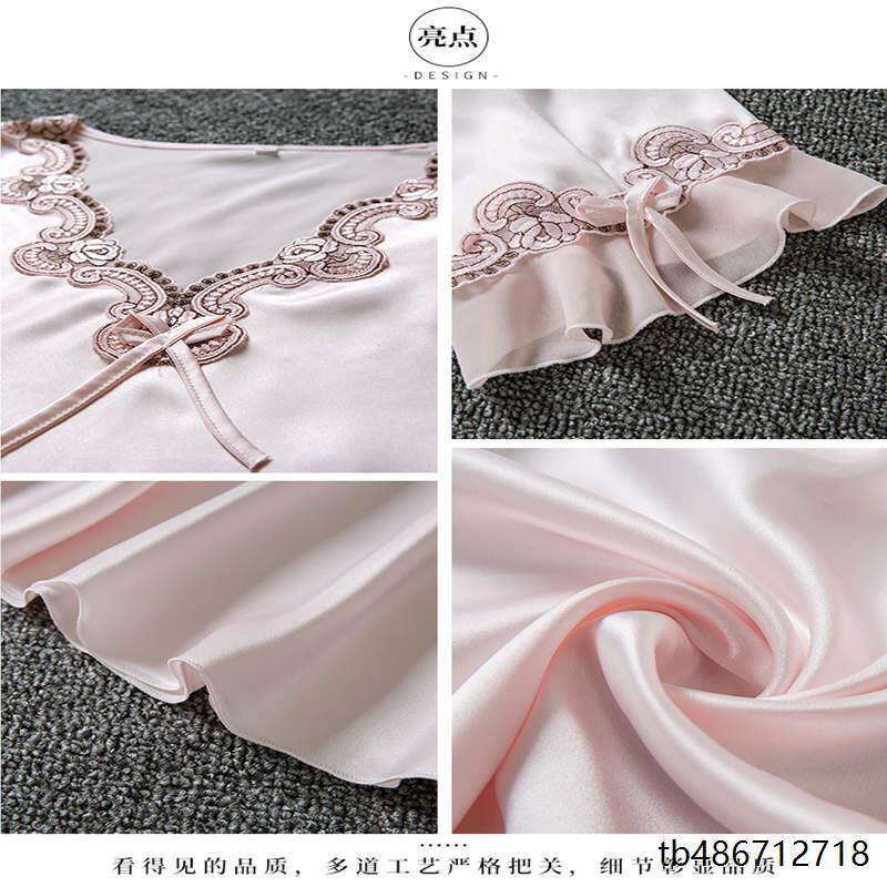 睡衣女夏季性感冰真薄款韩版半袖中裙ANC春秋高丝仿丝绸家档居服