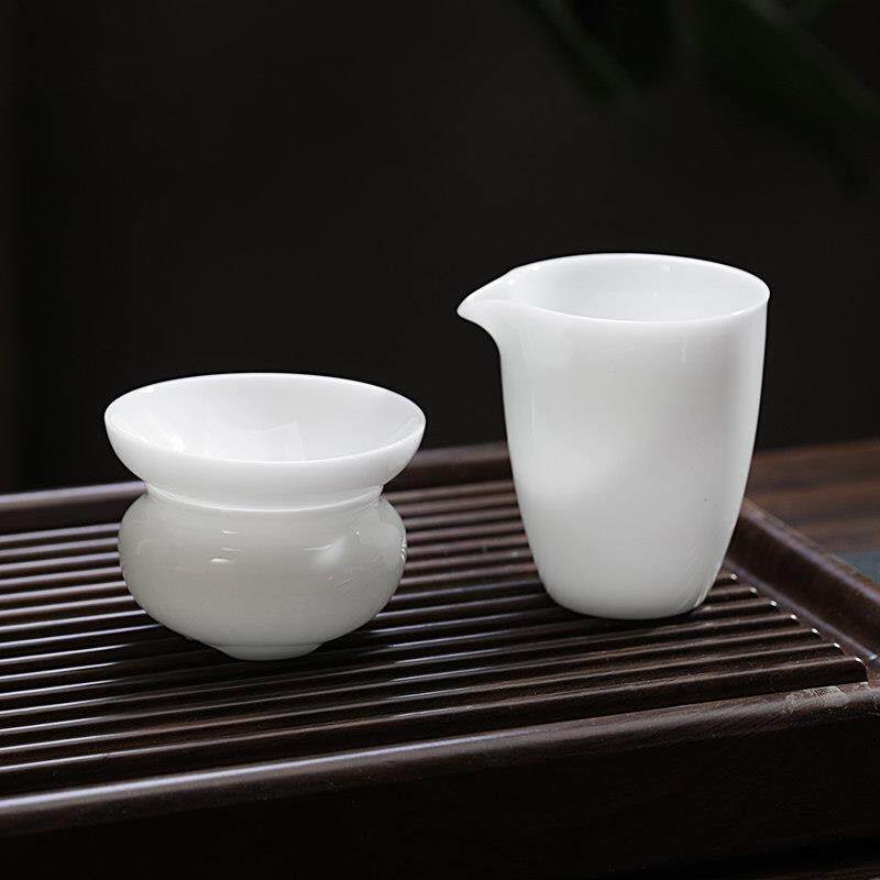 高档白瓷公道杯功夫茶公道杯茶隔板茶具公道杯茶漏集成男杯茶海单