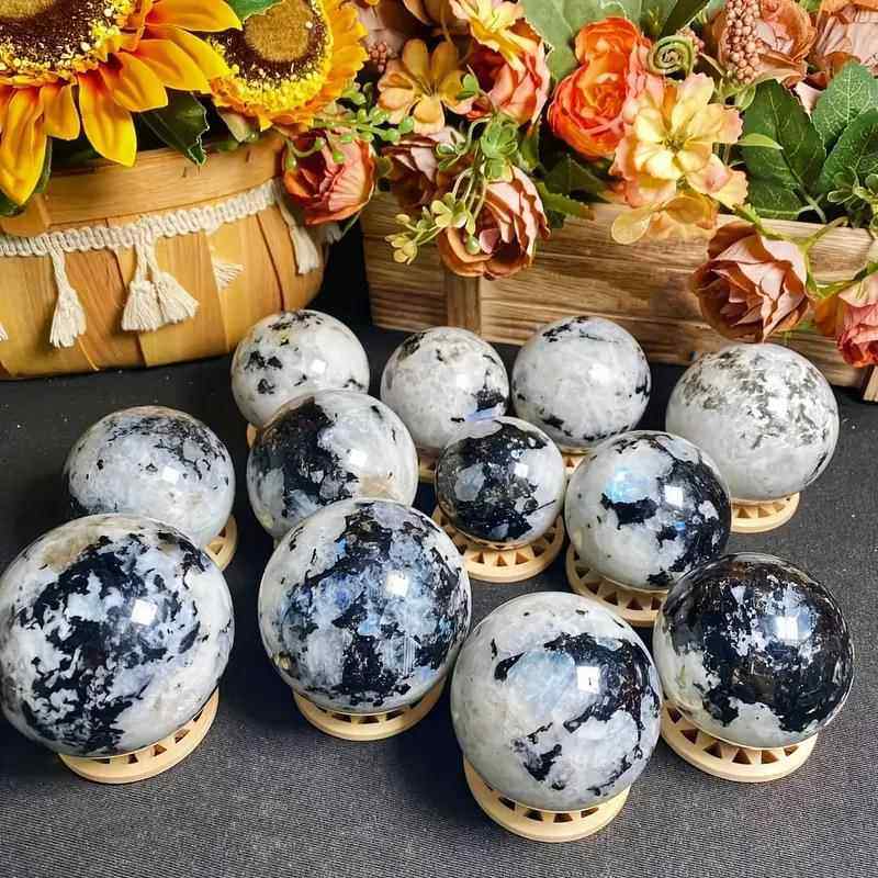 天然水晶圆球彩虹月光石球办公室桌面摆件饰品拉长石球水晶石