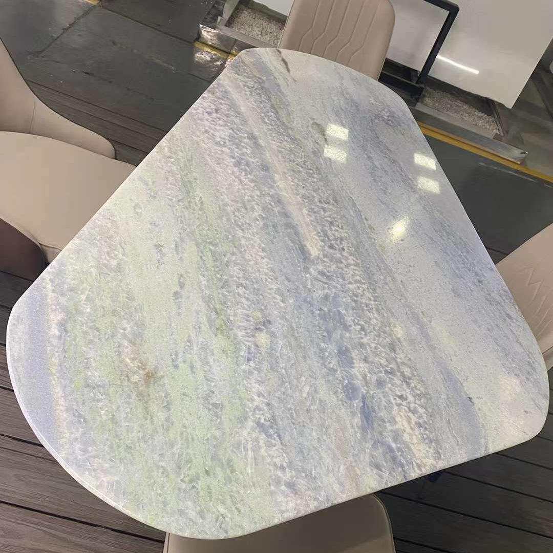 轻奢石材巴西蓝水晶餐桌极简家用长方形餐北欧风天然大理石饭桌